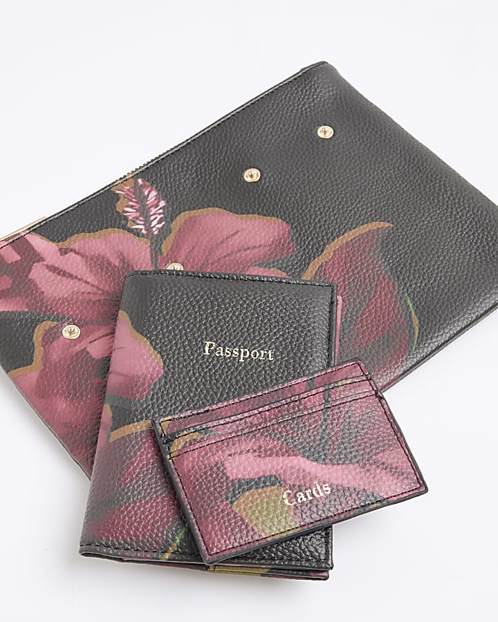 Black Floral Travel Wallet Bundle