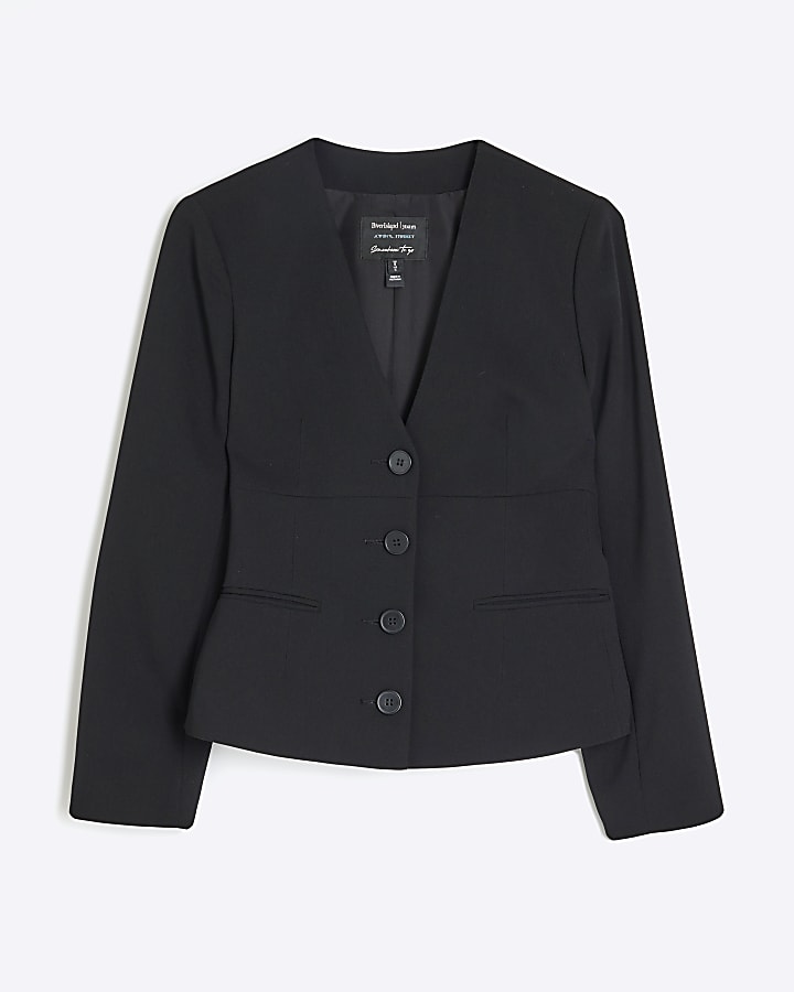 Petite Black V Neck Button Front Blazer