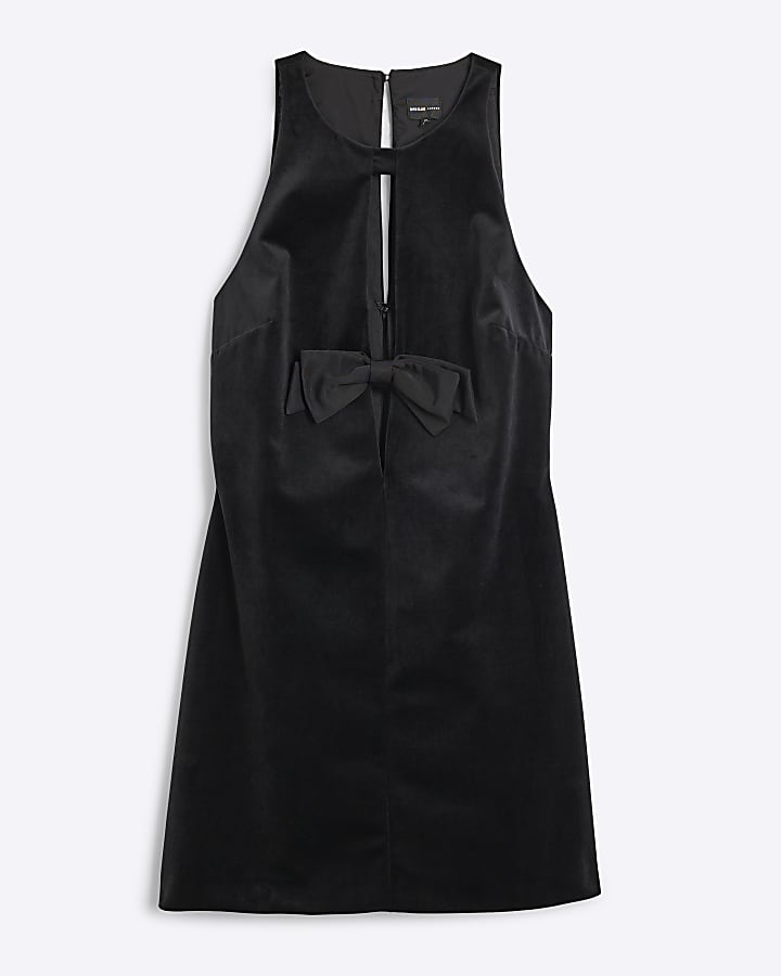 Black Bow Velvet Shift Mini Dress