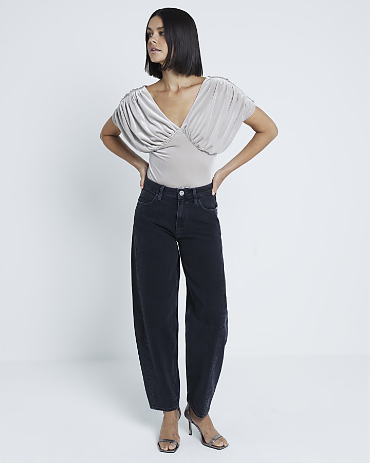 Stone Draped Plunged Neck Bodysuit