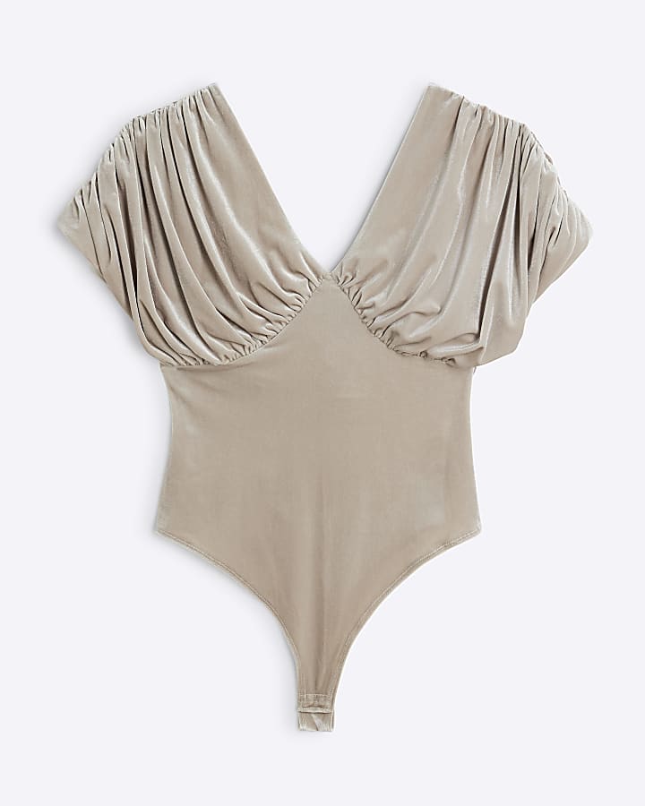 Stone Draped Plunged Neck Bodysuit