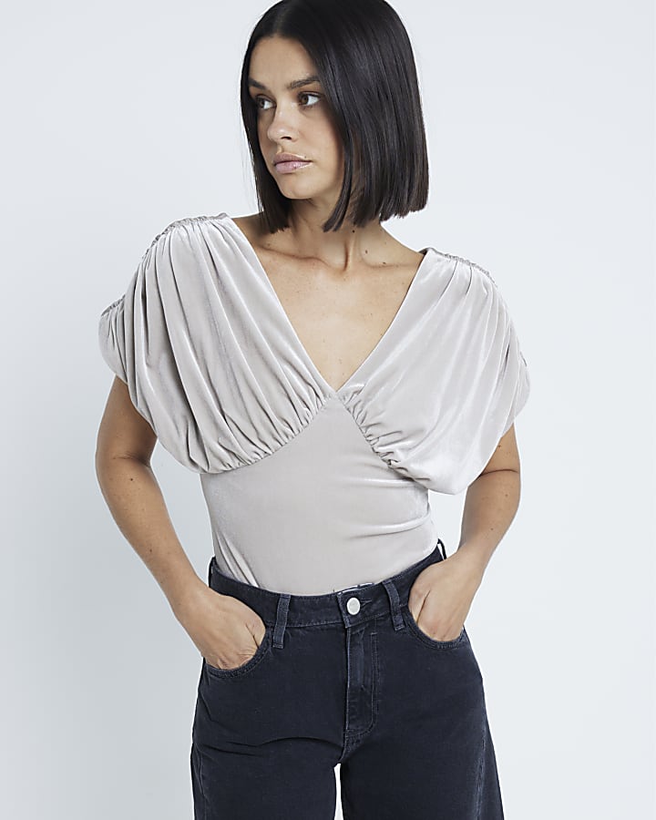 Stone Draped Plunged Neck Bodysuit