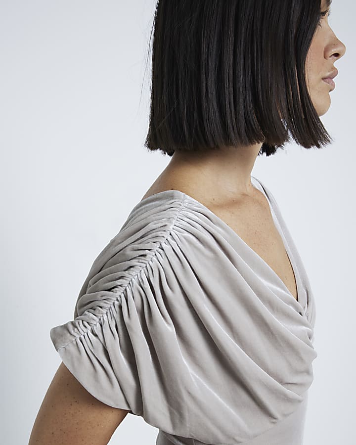 Stone Draped Plunged Neck Bodysuit