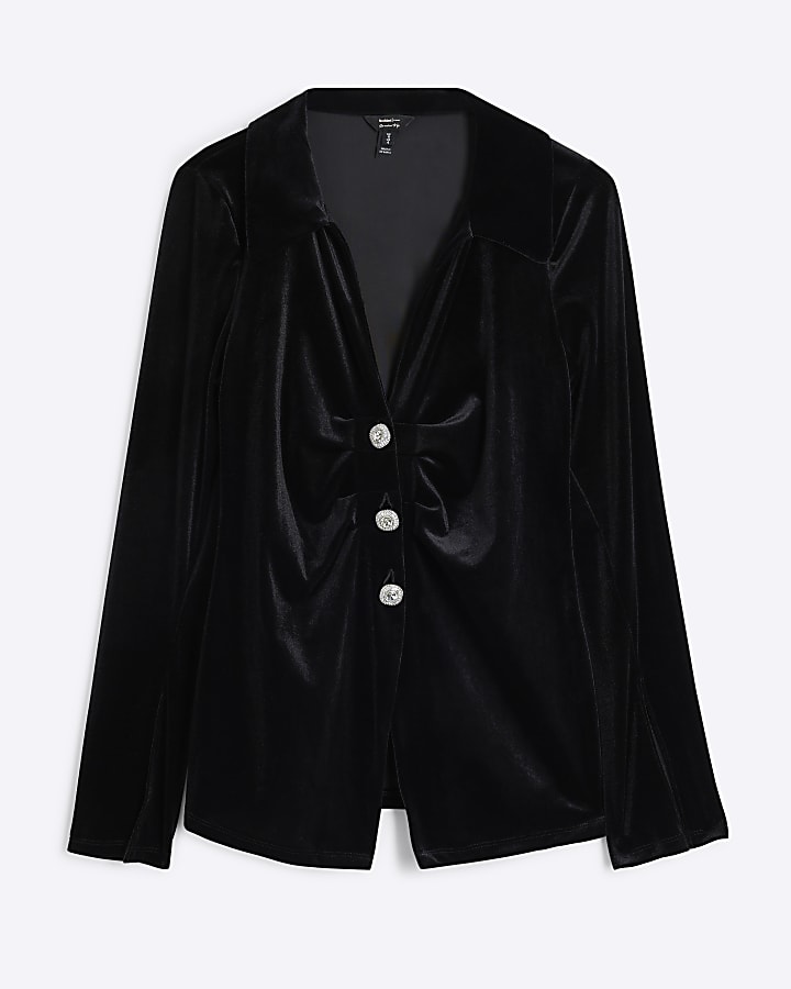 Black Long Sleeve Velvet Shirt