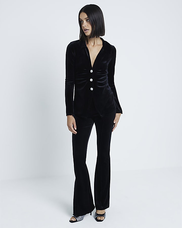 Black Long Sleeve Velvet Shirt