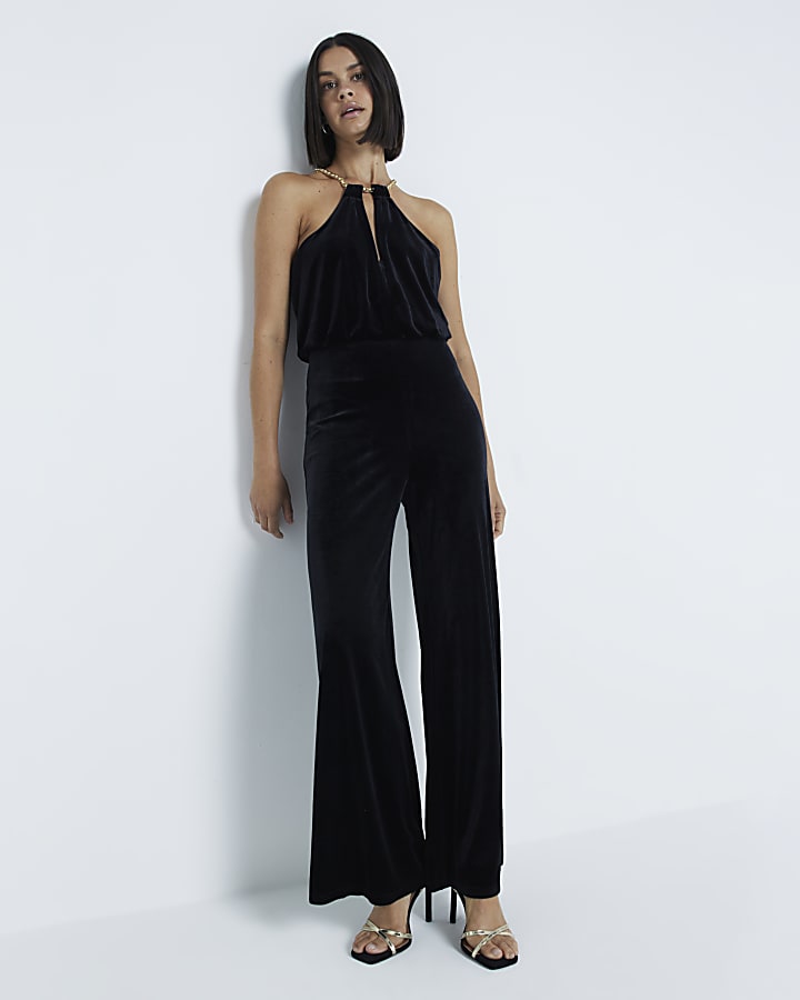 Black Velvet Halter Neck Jumpsuit