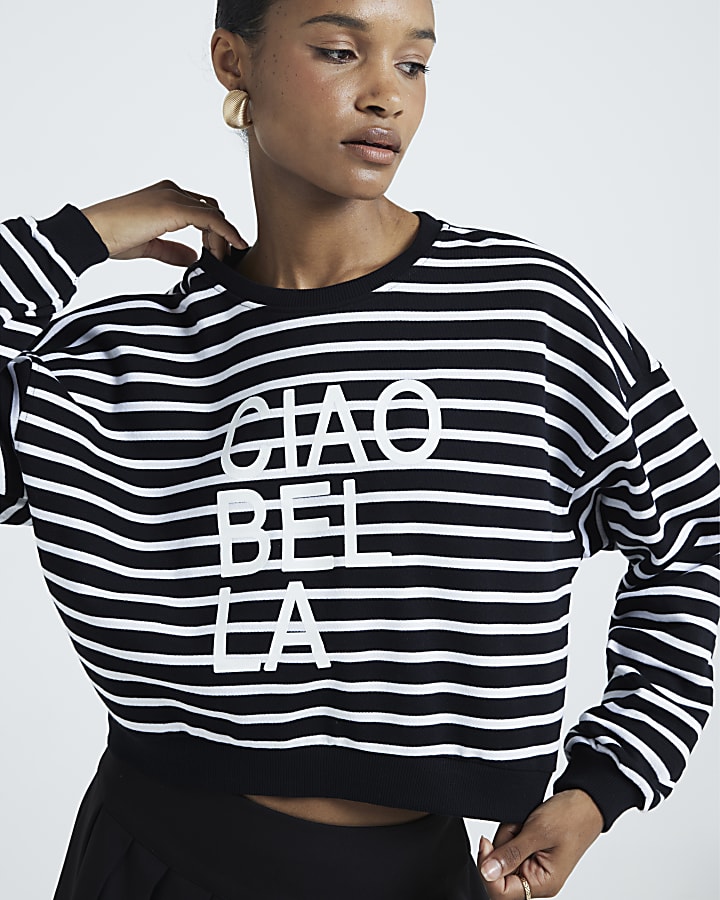 Black Ciao Bella Striped Sweatshirt