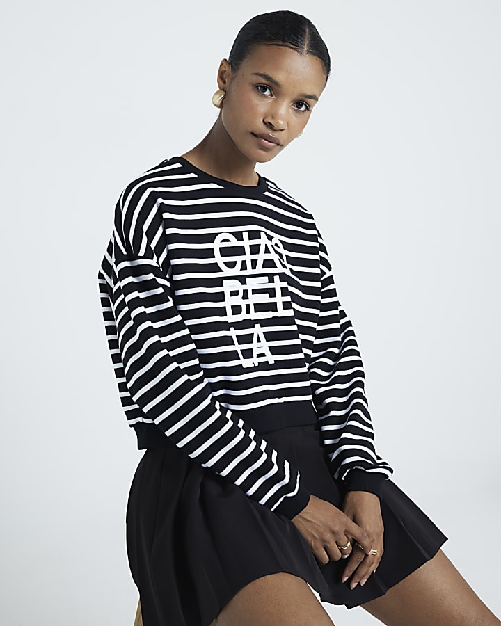 Black Ciao Bella Striped Sweatshirt