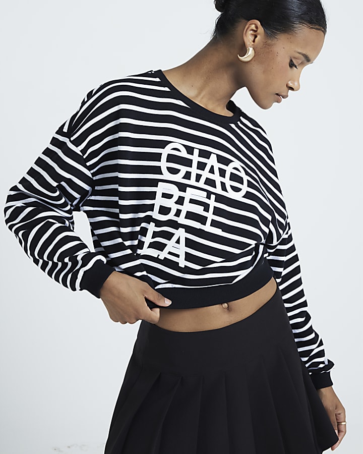 Black Ciao Bella Striped Sweatshirt