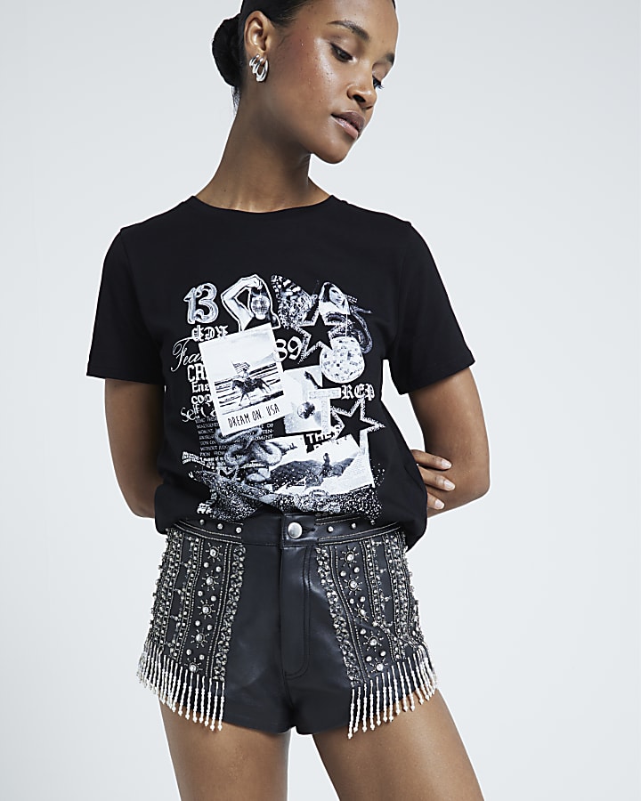 Black Photo Collage Graphic T-Shirt