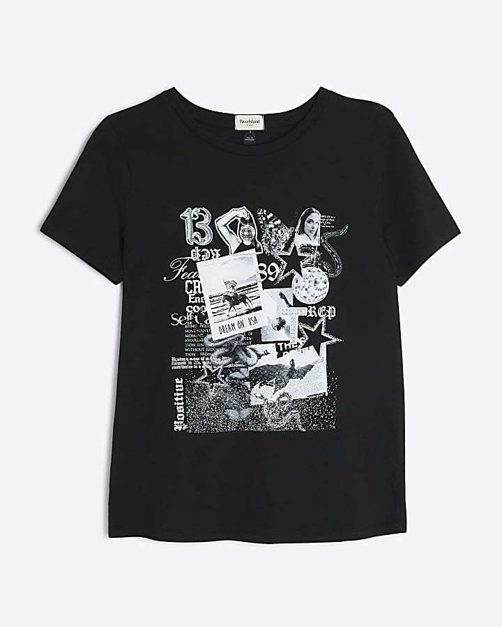 Black Photo Collage Graphic T-Shirt