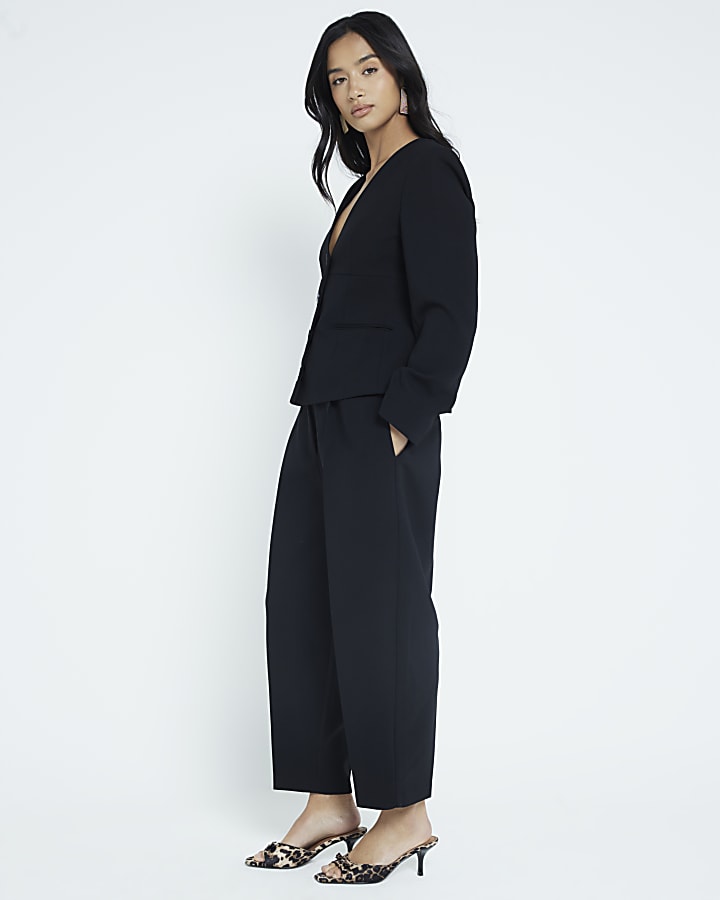 Petite Black Slim Barrell Leg Trousers