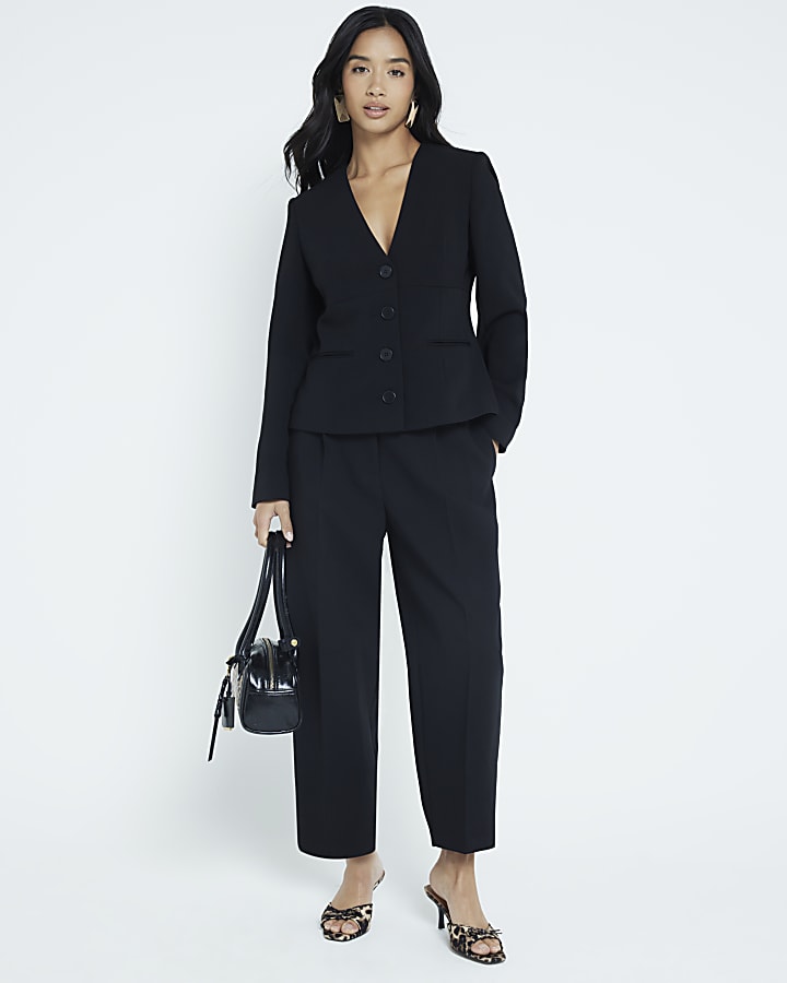 Petite Black Slim Barrell Leg Trousers