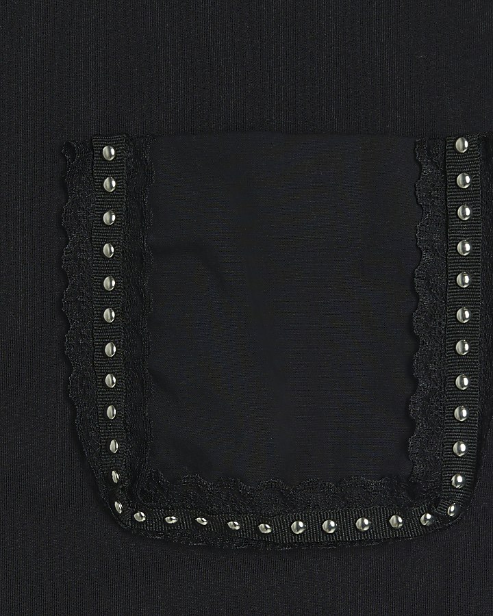 Black Embellished Stud Pocket T-shirt