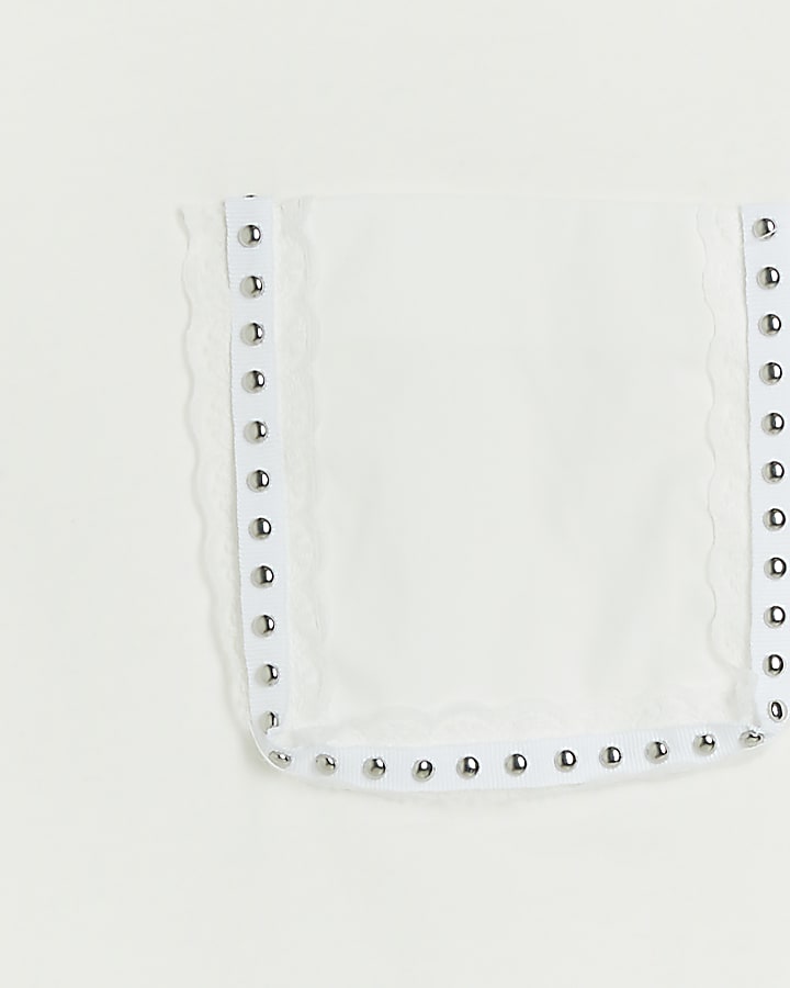 White Embellished Stud Pocket T-shirt