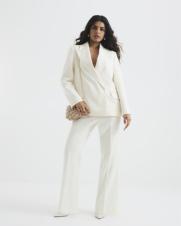 Petite Cream Slim Flared Trousers