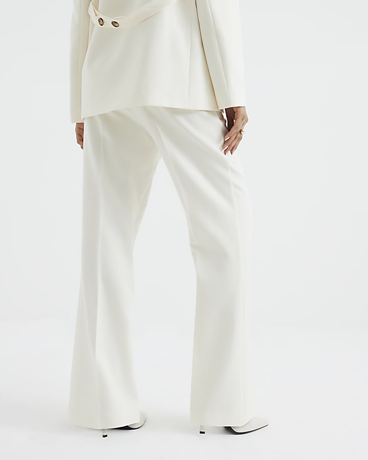 Petite Cream Slim Flared Trousers