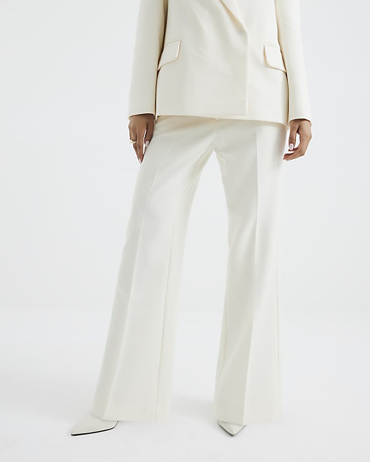 Petite Cream Slim Flared Trousers