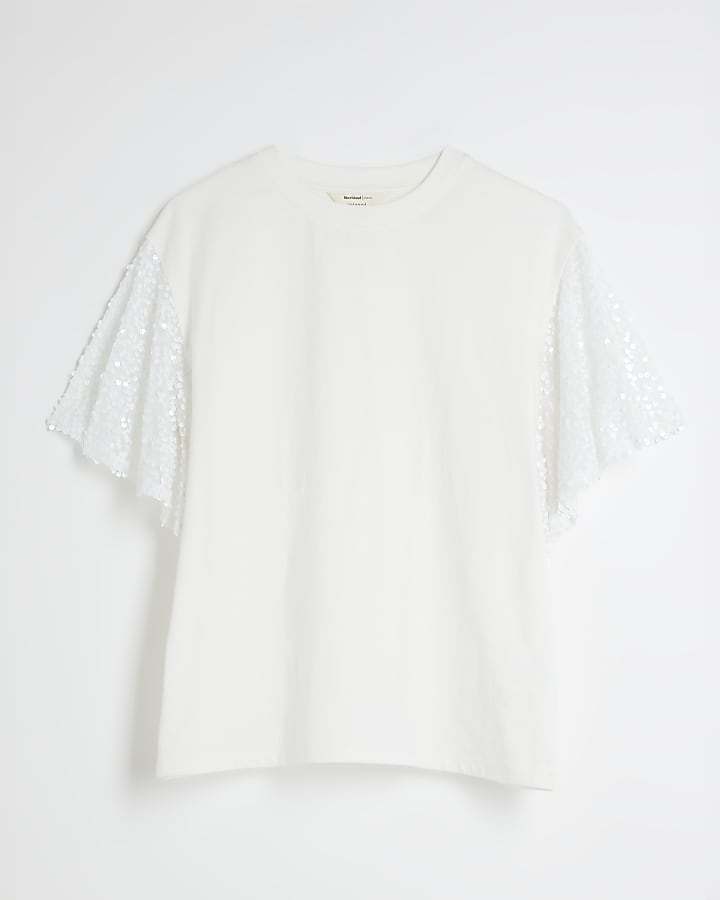 White Short Sleeve Sequin Top