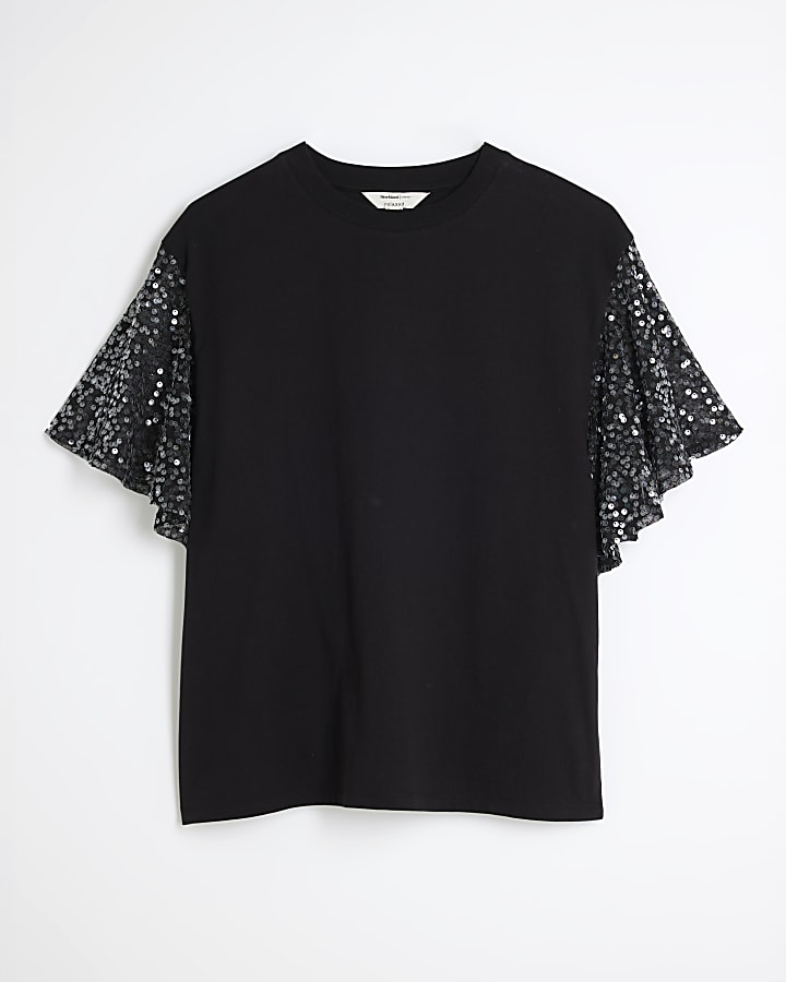 Black Sequin Short Sleeve Top