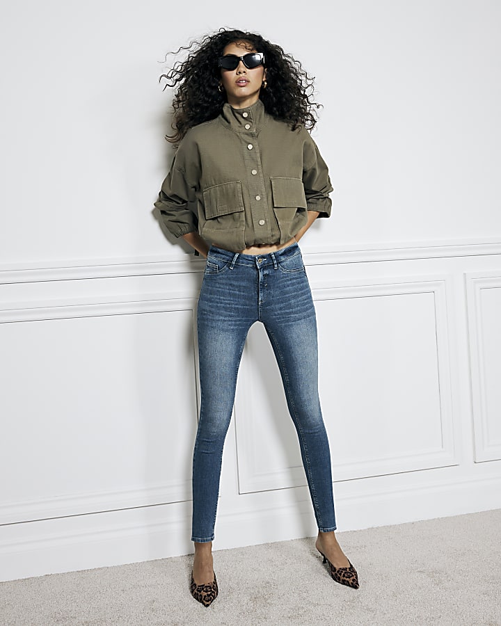 Blue Mid Rise Molly Bum Sculpt Skinny Jeans