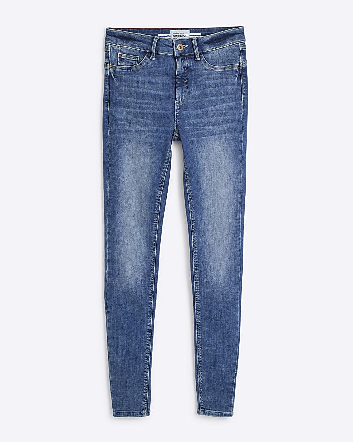 Blue Mid Rise Molly Bum Sculpt Skinny Jeans