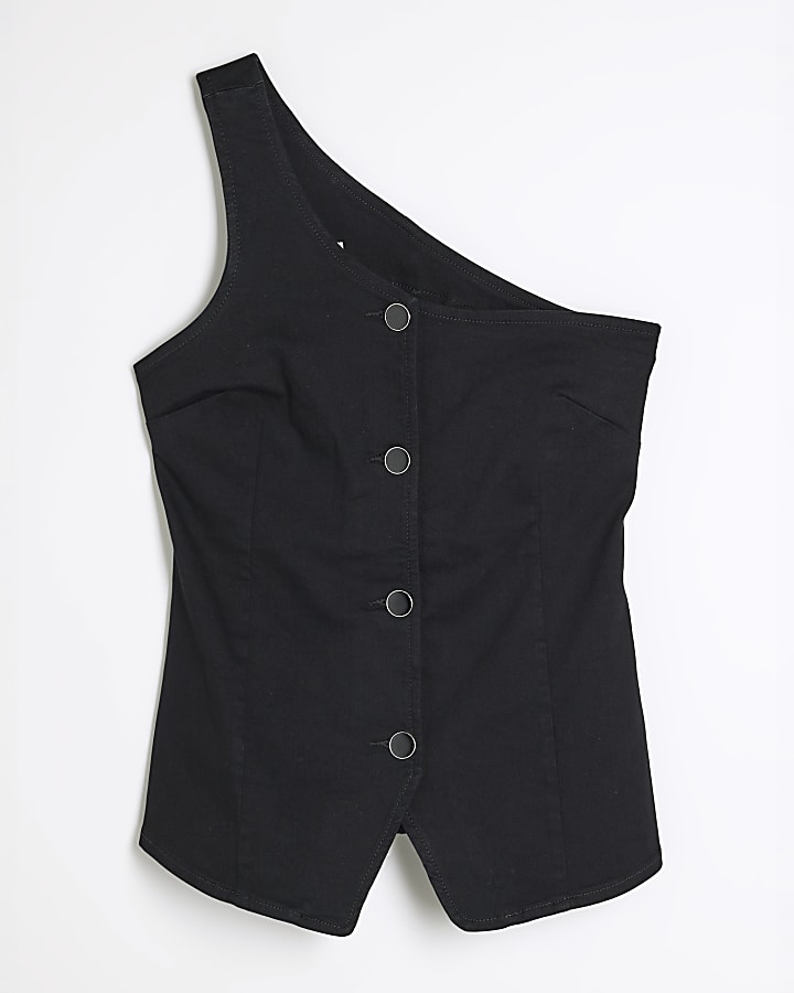 Petite Black Denim Asymmetric Waistcoat