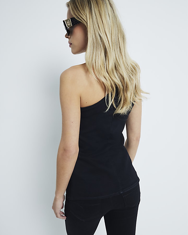 Petite Black Denim Asymmetric Waistcoat