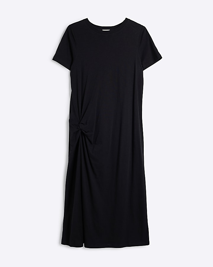 Black side knot t-shirt midi dress