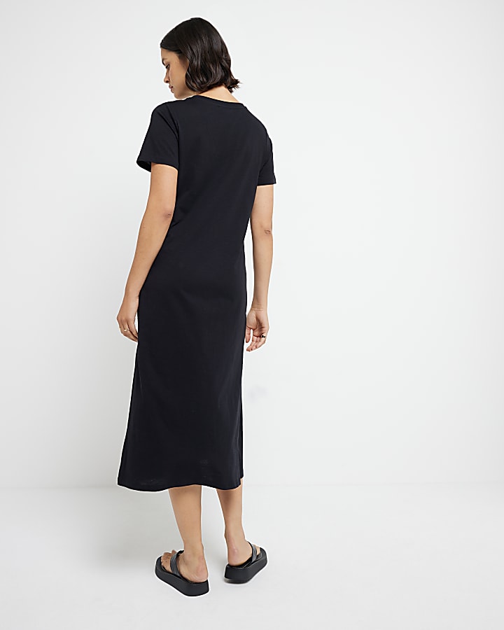 Black side knot t-shirt midi dress