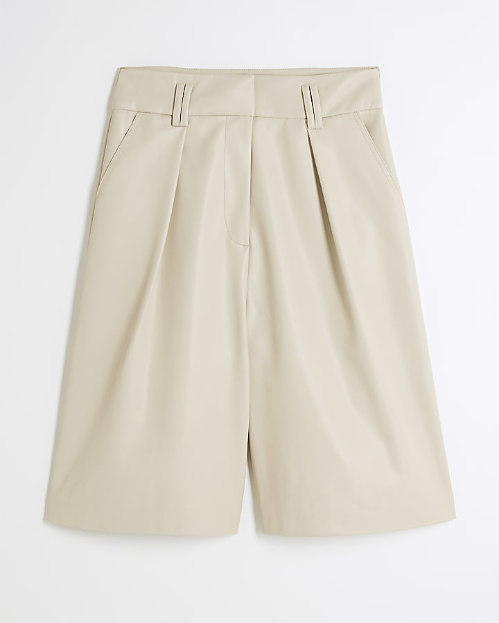 Stone Faux Leather Bermuda Shorts