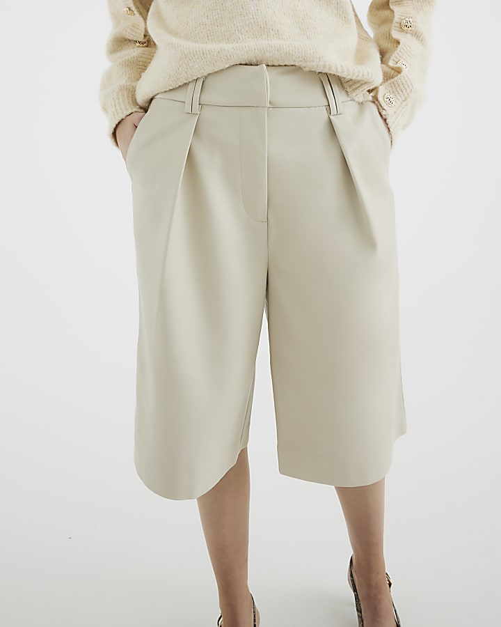 Stone Faux Leather Bermuda Shorts