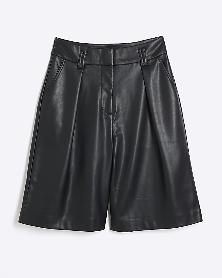 Black Faux Leather Bermuda Shorts