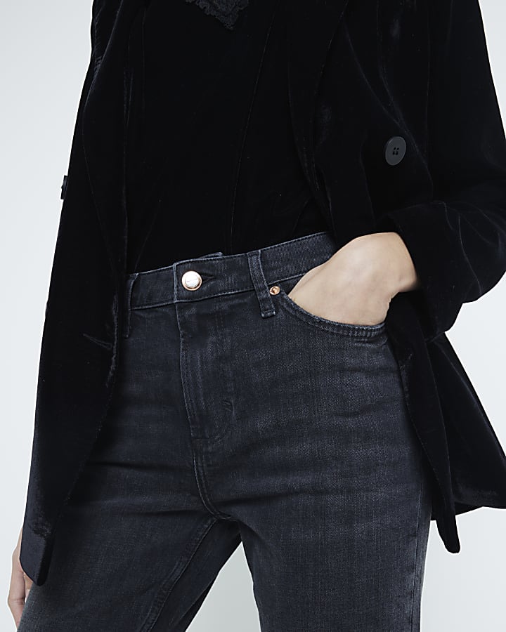 Black High Rise Ankle Grazer Slim Jeans