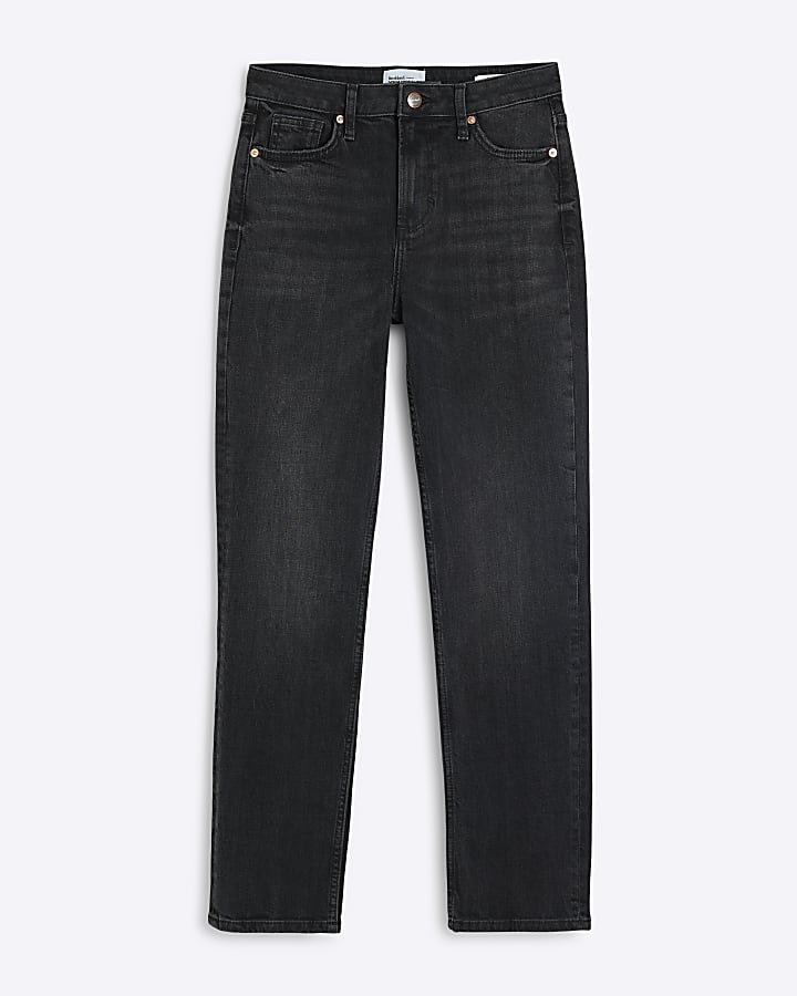 Black High Rise Ankle Grazer Slim Jeans