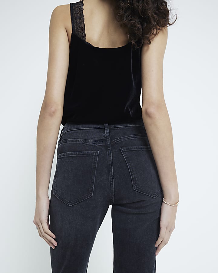 Black High Rise Ankle Grazer Slim Jeans