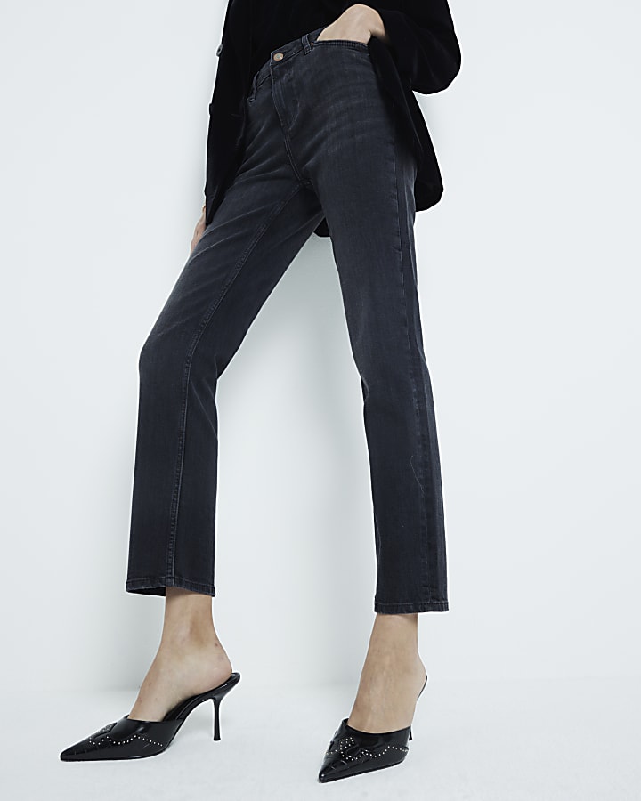 Black High Rise Ankle Grazer Slim Jeans
