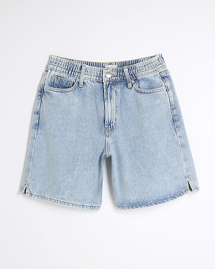 Blue Denim Elastic Waist Shorts