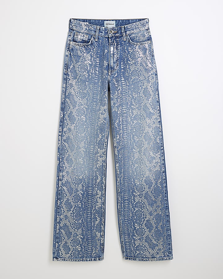 Blue Denim Relaxed Straight Snake Jeans