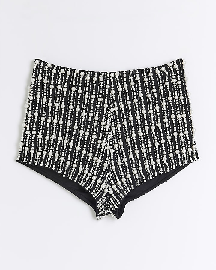 Black Premium Pearl Trim Hotpant Shorts