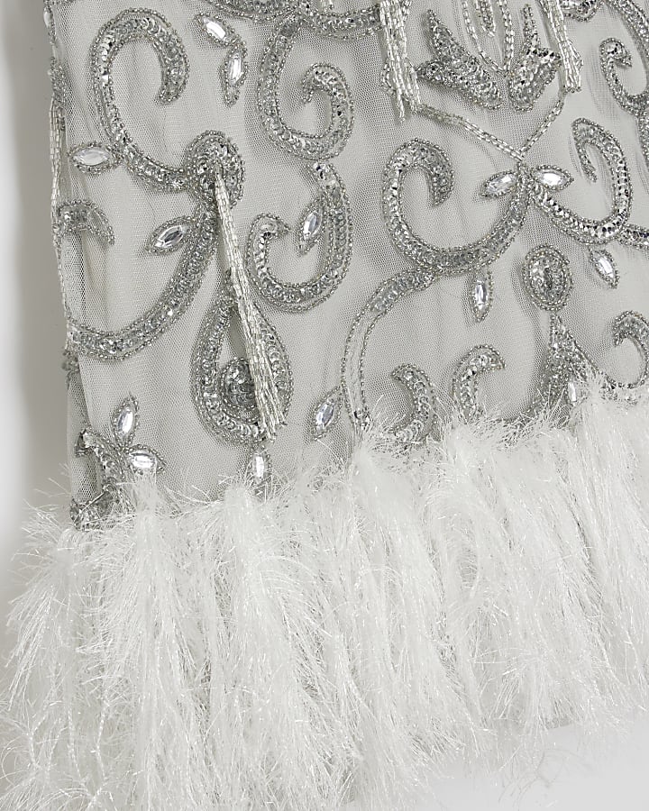 Silver Premium Embellished Feather Mini Dress