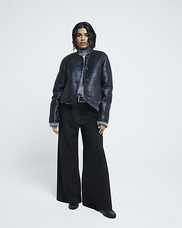 Petite Black Belted Wide Leg Trousers