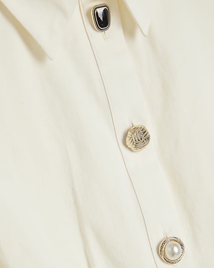 White Mixed Button Corset Shirt