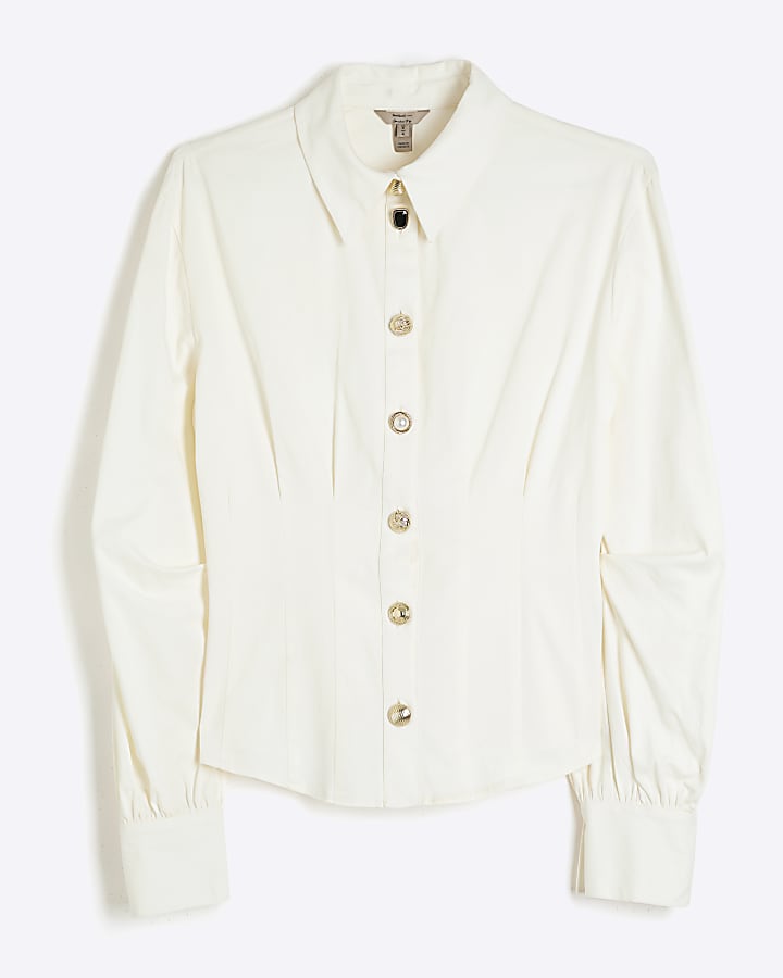 White Mixed Button Corset Shirt