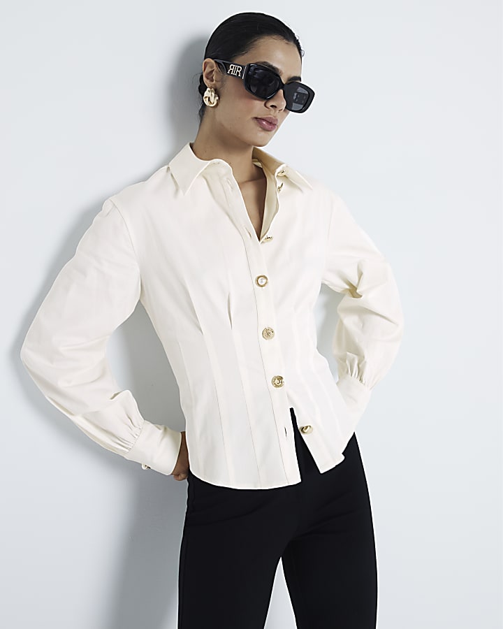 White Mixed Button Corset Shirt