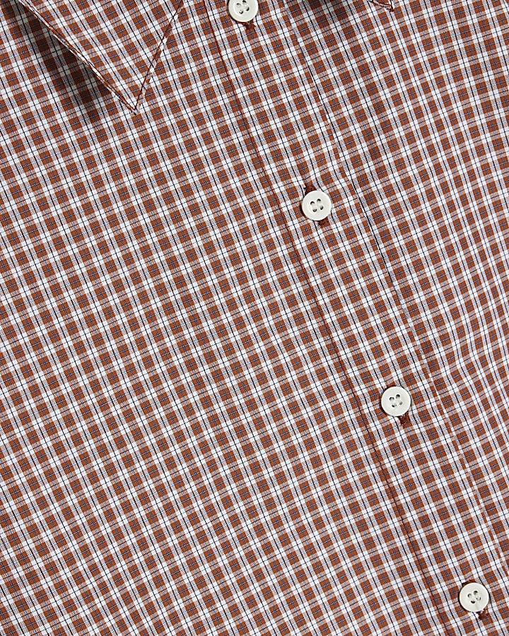 Brown Cropped Check Shirt