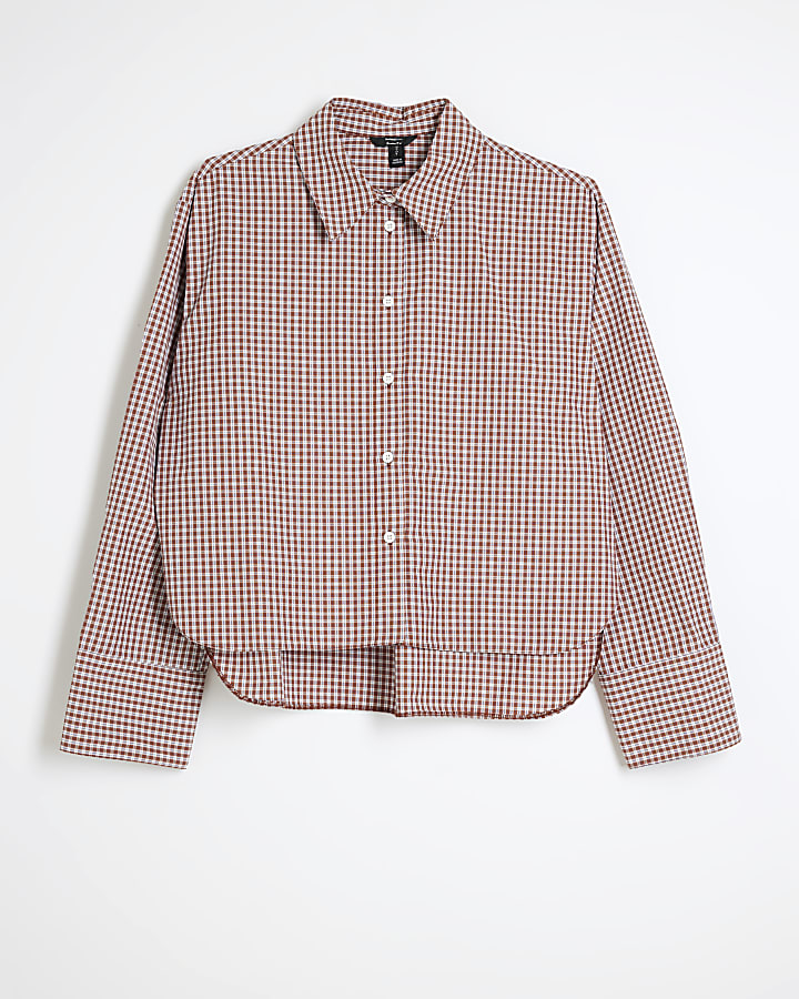 Brown Cropped Check Shirt
