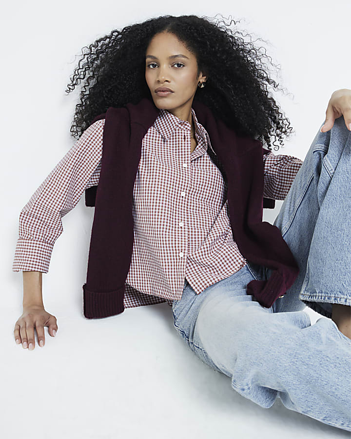 Brown Cropped Check Shirt