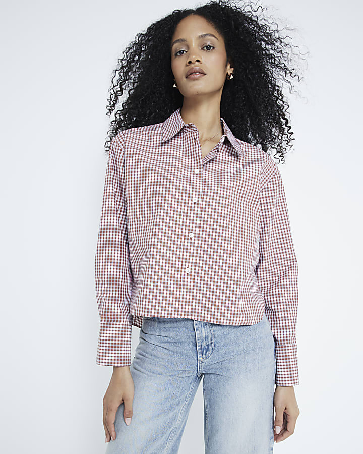 Brown Cropped Check Shirt