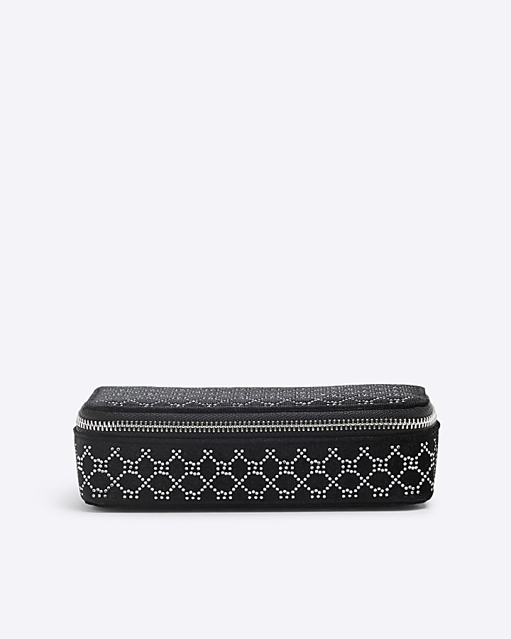 Black RI Monogram Diamante Jewellery Box